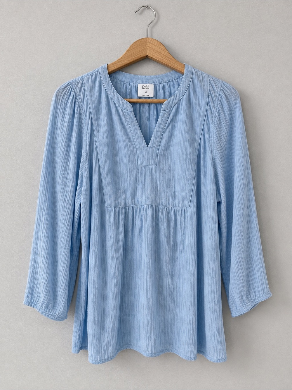 Croft & Barrow Women’s M Light Blue Crinkle Rayon Tunic Blouse 3/4 Sleeve NWT